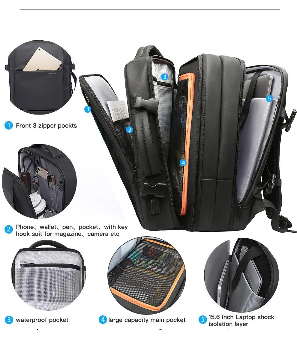 Heroic Knight Travel Backpack Men Business Backpack School Expandable USB Bag Large Capacity 15.6 Laptop Waterproof Backpack Bag
