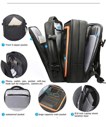 Heroic Knight Travel Backpack Men Business Backpack School Expandable USB Bag Large Capacity 15.6 Laptop Waterproof Backpack Bag
