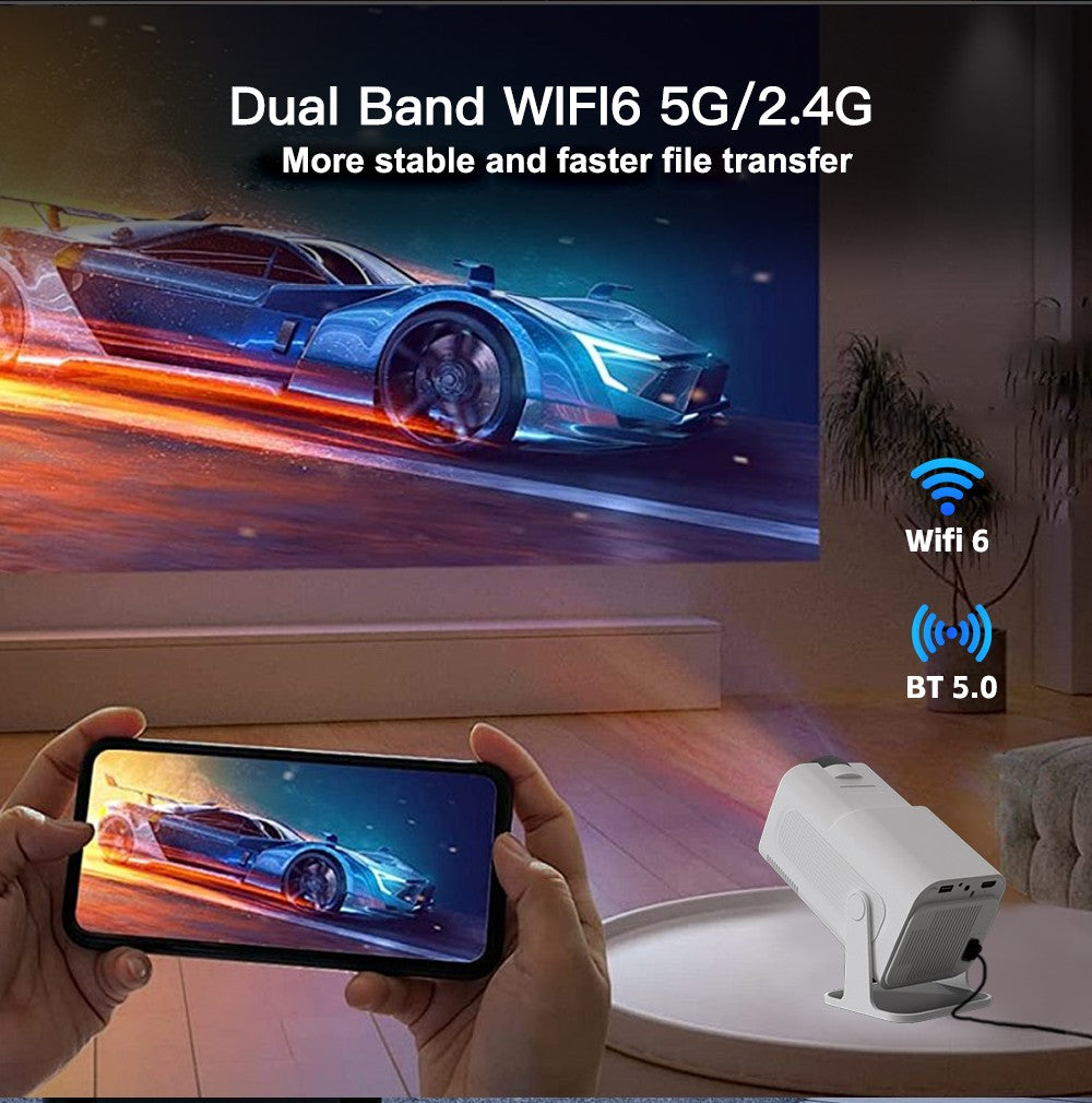 Projetor inteligente HY320 LYNCAST WiFi duplo 6 400 ANSI BT5.0 correção automática 1920 1080P Full HD 4K vídeo doméstico ao ar livre mini projetor