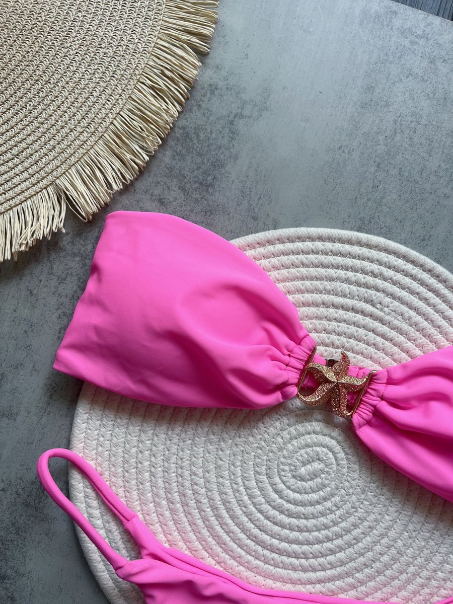 Para Praia 2025 Sexy Push Up Bikini Women Swimwear Metal Starfish Bandeau Thong Bikini Brazilian Swimsuit Female Bathing Suit