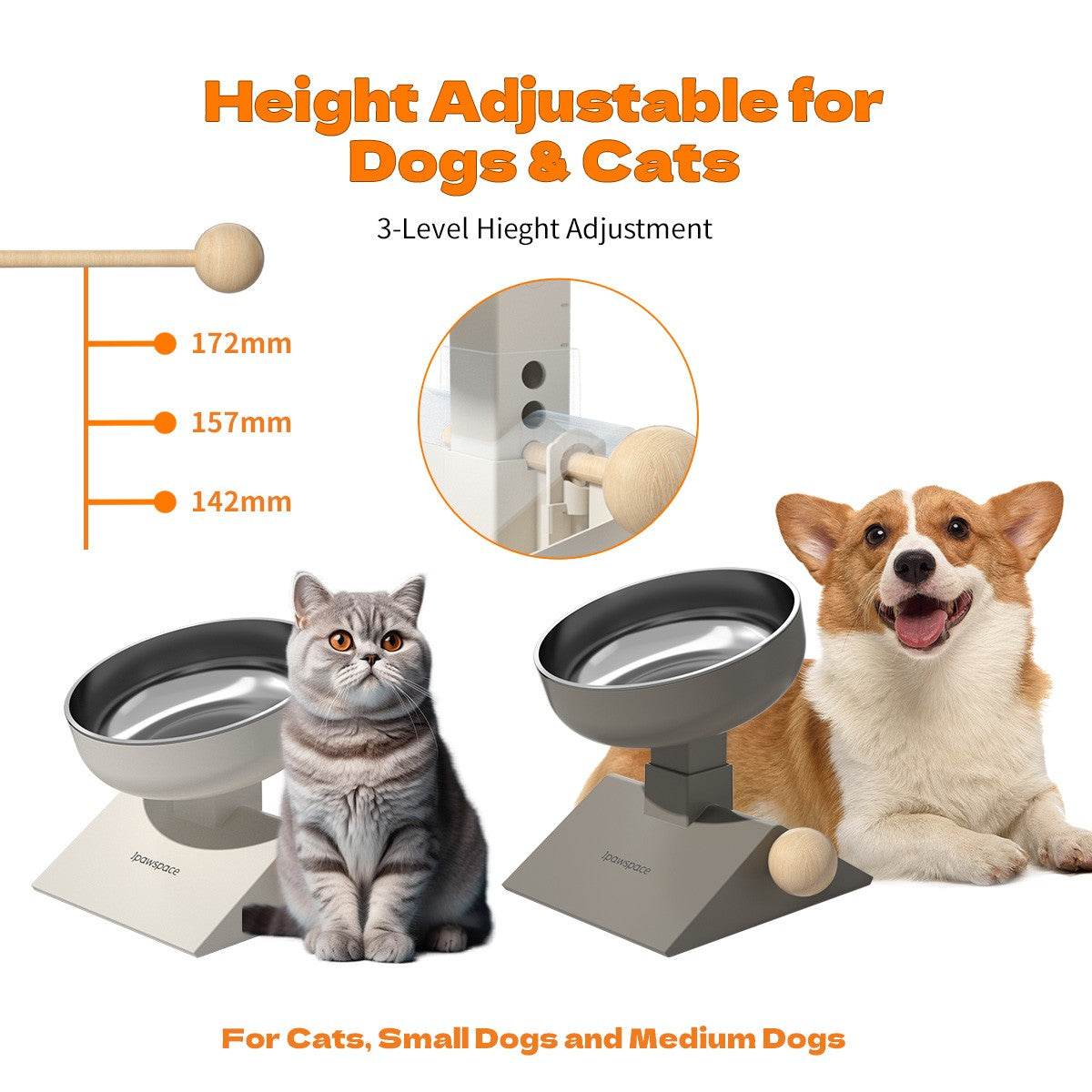 Tigelas Elevadas para Cães de Pequeno e Médio Porte e Gatos, Suporte Elevado Ajustável em 3 Alturas com Tigelas de Comida em Aço Inoxidável 304