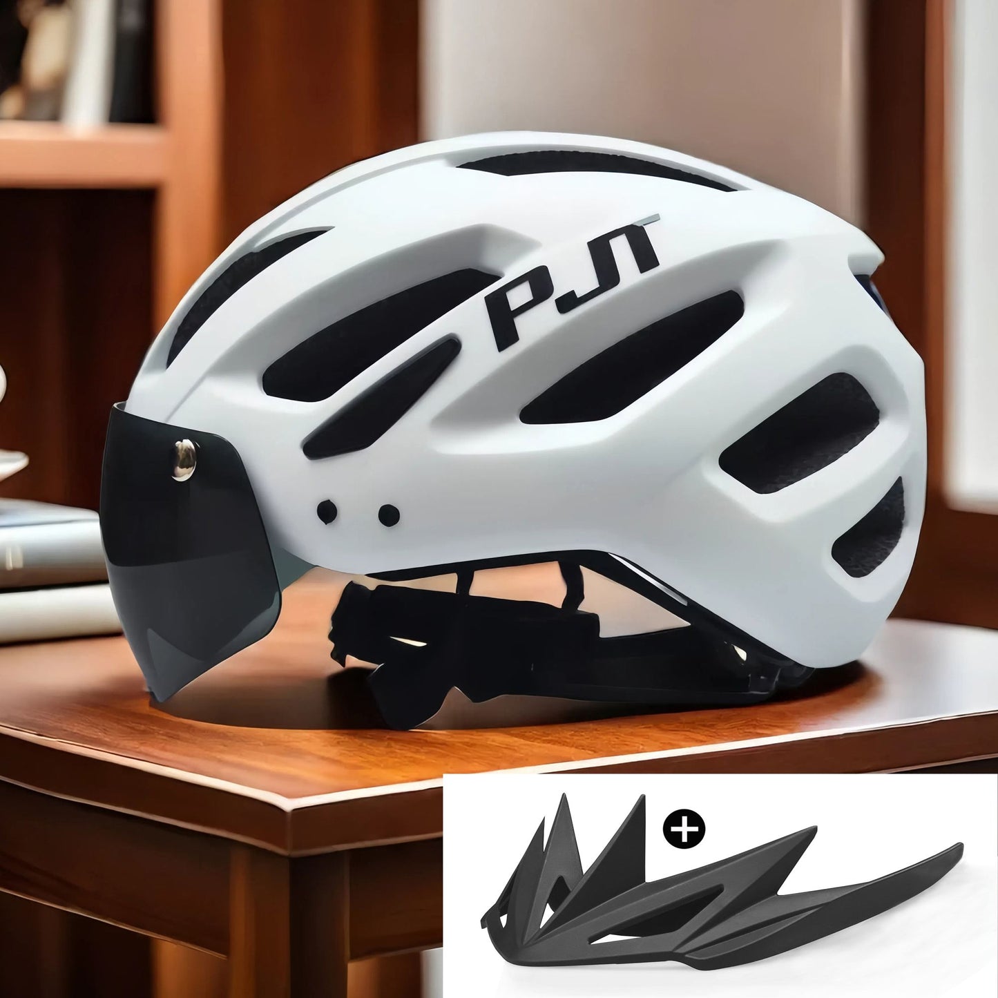 PJT Adult Bike Helmet With Rechargeable LED Rear Light Dual Mode Goggle Cycling Helmet MTB Lightweight Breathable Bicycle Helmet