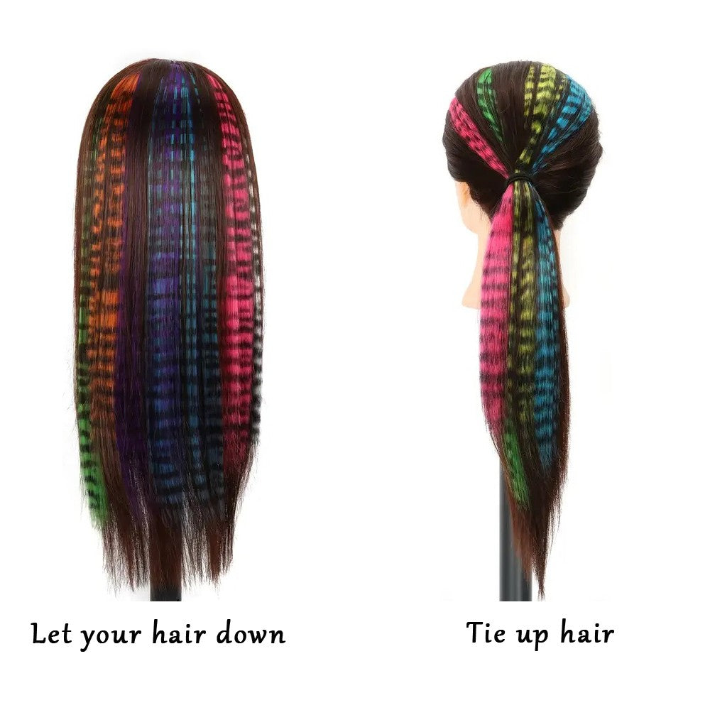Faixa Sintética Estampada com Presilha Cabelo Colorido Longo Liso Pedaços de Cabelo com Presilha Extensões para Uso Diário ou Natal