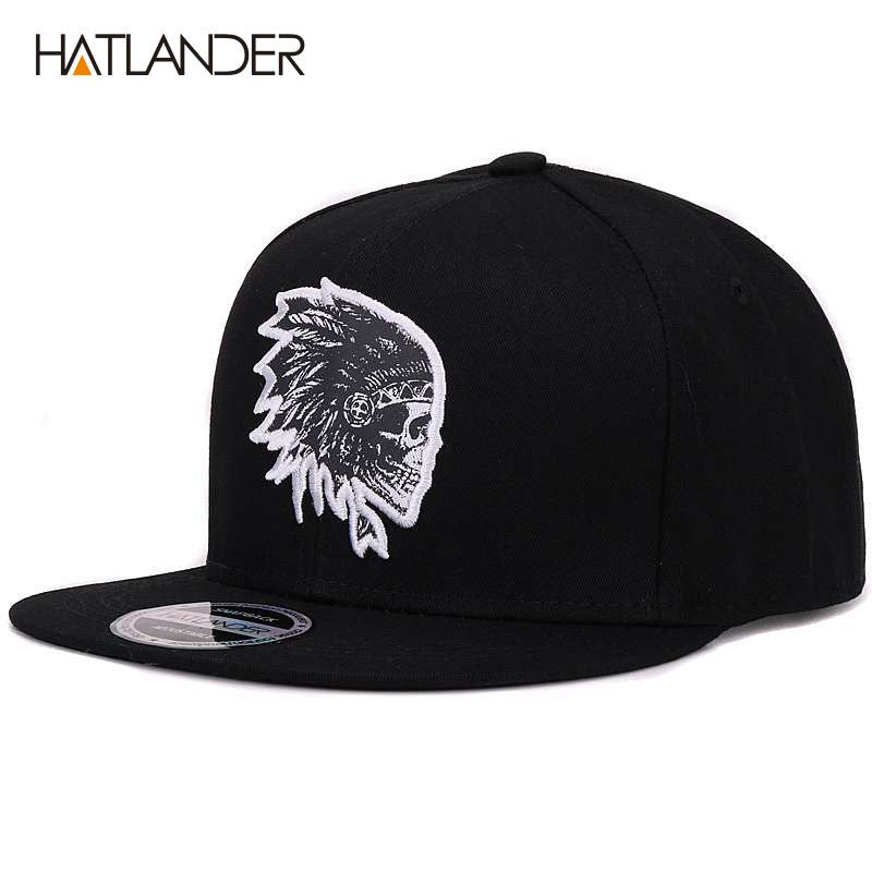 [HATLANDER]Bonés de beisebol Bordado Caveira, bonés de hip hop snapback aba reta, gorras com ossos, bonés esportivos snapback para homens, mulheres, unissex