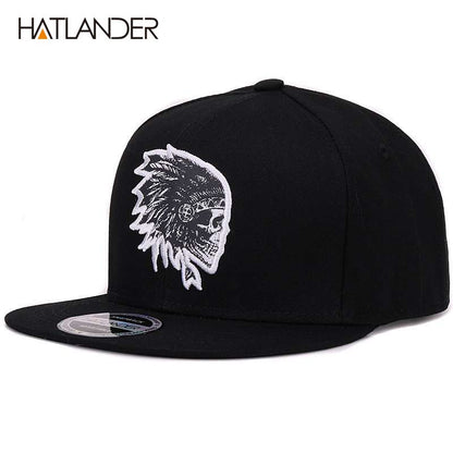 [HATLANDER]Bonés de beisebol Bordado Caveira, bonés de hip hop snapback aba reta, gorras com ossos, bonés esportivos snapback para homens, mulheres, unissex