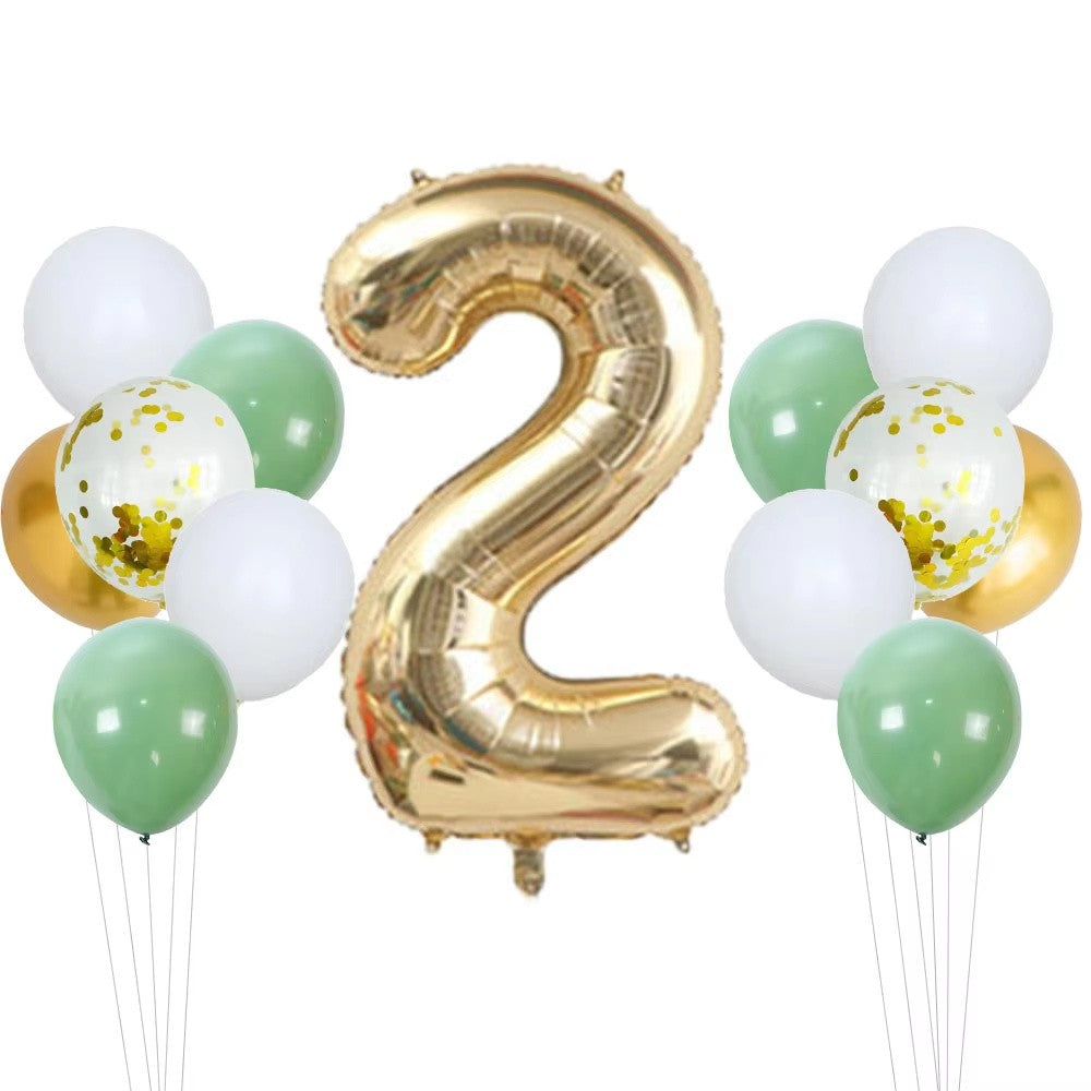 14pcs Sage Green White Metal Gold Balloons Set 40inch Light Gold Number Balloon for Boy Girl Baby Shower Birthday