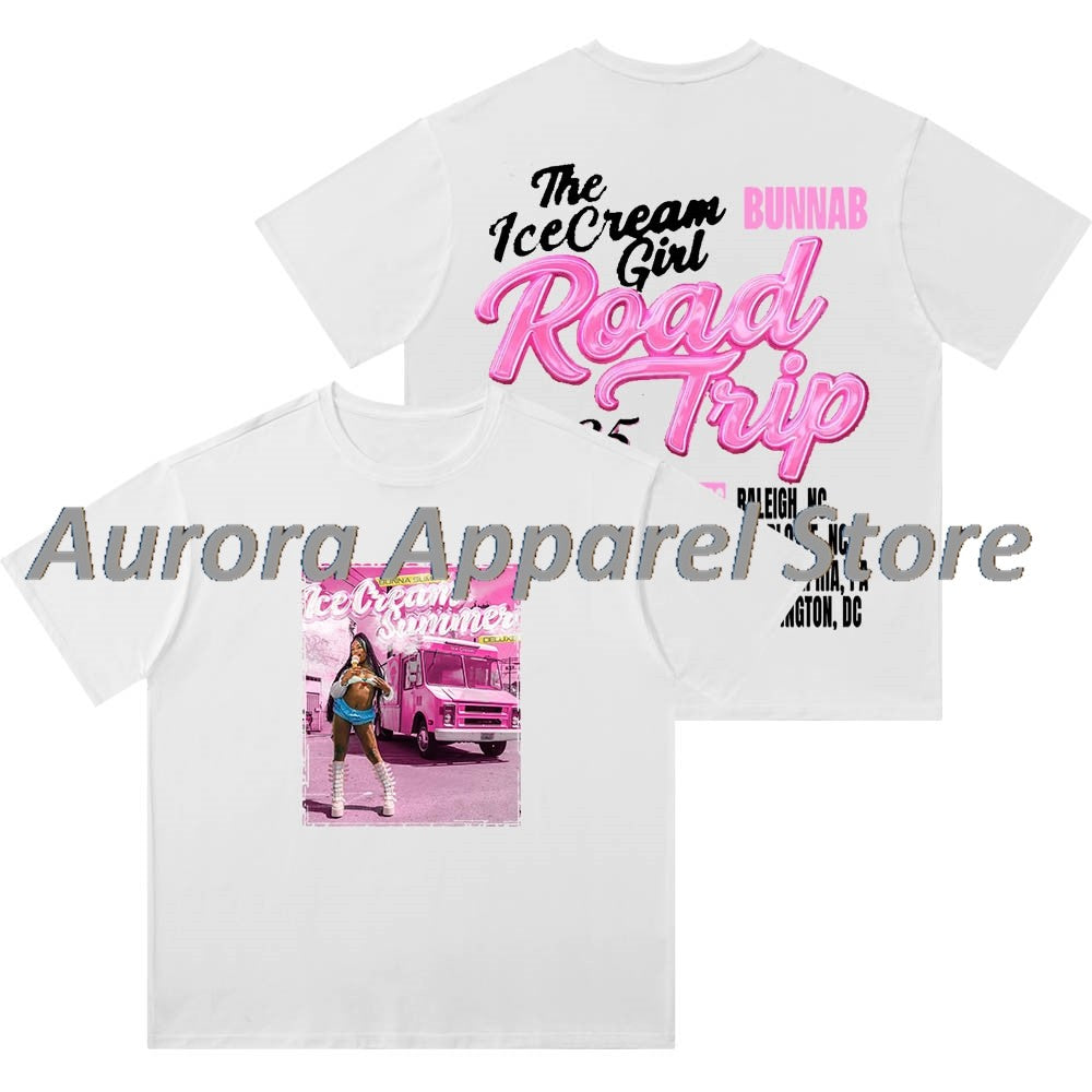 BunnaB The Ice Cream Girl Road Trip Vintage Wash T-Shirts Cosplay Women Men Cotton Short Sleeve Tee