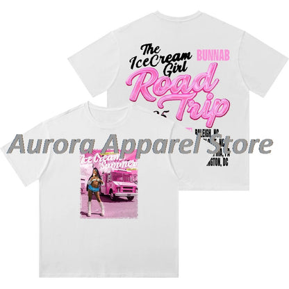 BunnaB The Ice Cream Girl Road Trip Vintage Wash T-Shirts Cosplay Women Men Cotton Short Sleeve Tee
