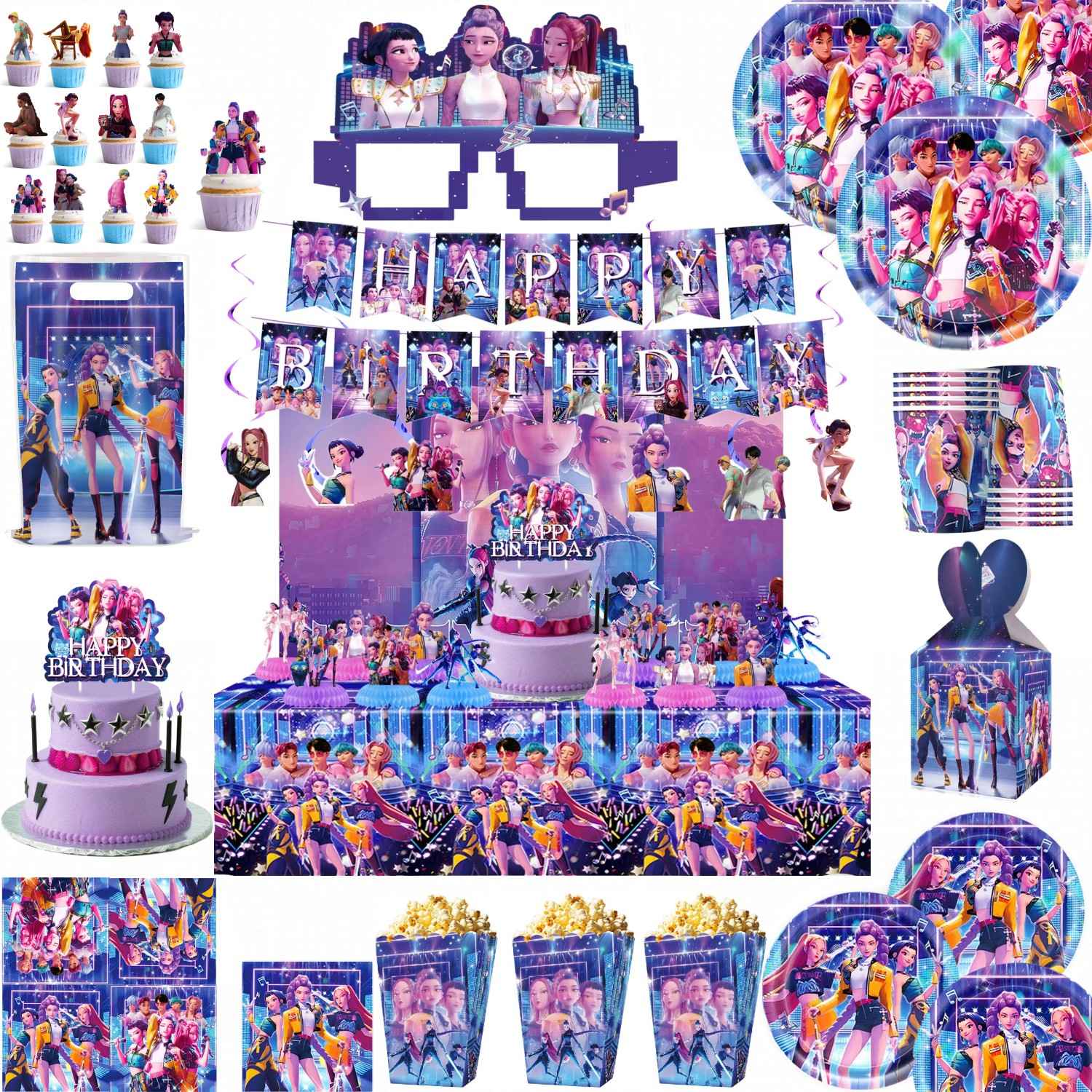 Hot K-Pop Birthday Party Decoration Set Kids Tableware Balloons Cups Plates Napkins Cake Topper Banner Gift Bag - Party Supplies
