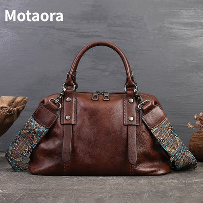 MOTAORA 2025 New Genuine Leather Satchel Tote Bag Top Handle Handbag Designer Shoulder Bag Large Capacity Cross Body Bag Vintage