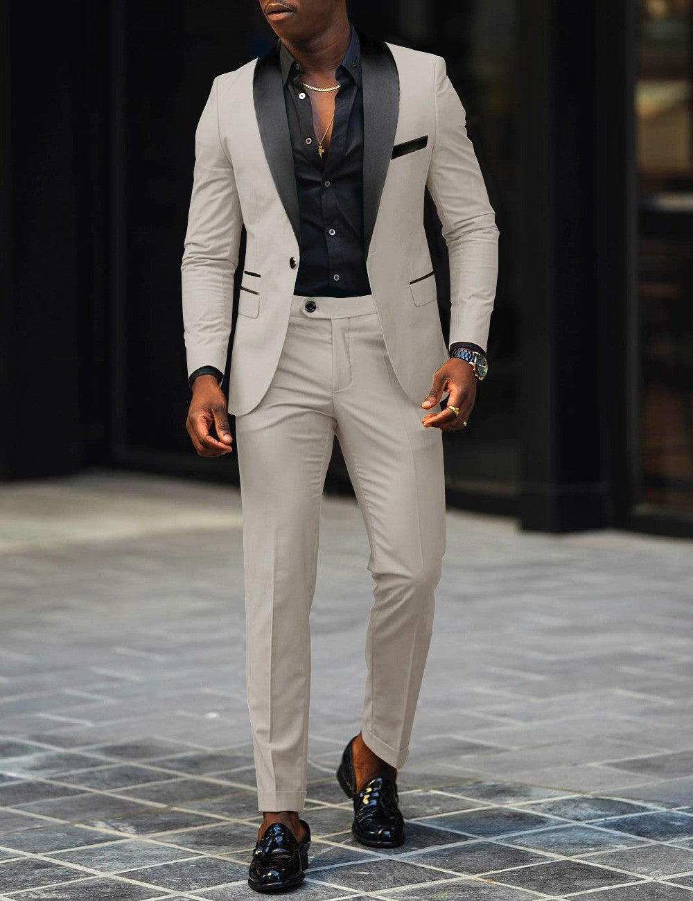 Men's New Fashion Business Casual Two-piece, Comfortable and Breathable Slim-fit Side Slit Single-button Suit Jacket+trousers