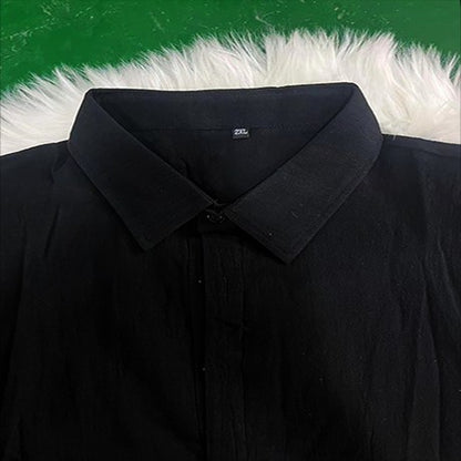 Men's Solid Color Cotton Linen Blend Breathable Sweat Absorbing Easy to Maintain Long Sleeved Shirt Business Casual Slim Fit