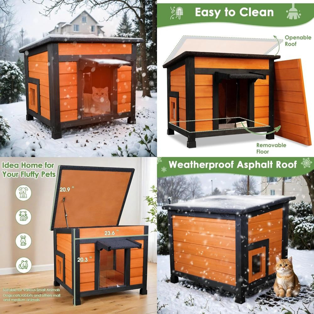 Casinha de Gato Isolada e à Prova de Intempéries para Uso Externo e Interno com Teto Abrível para Gatos de Rua e Pequenos Animais de Estimação