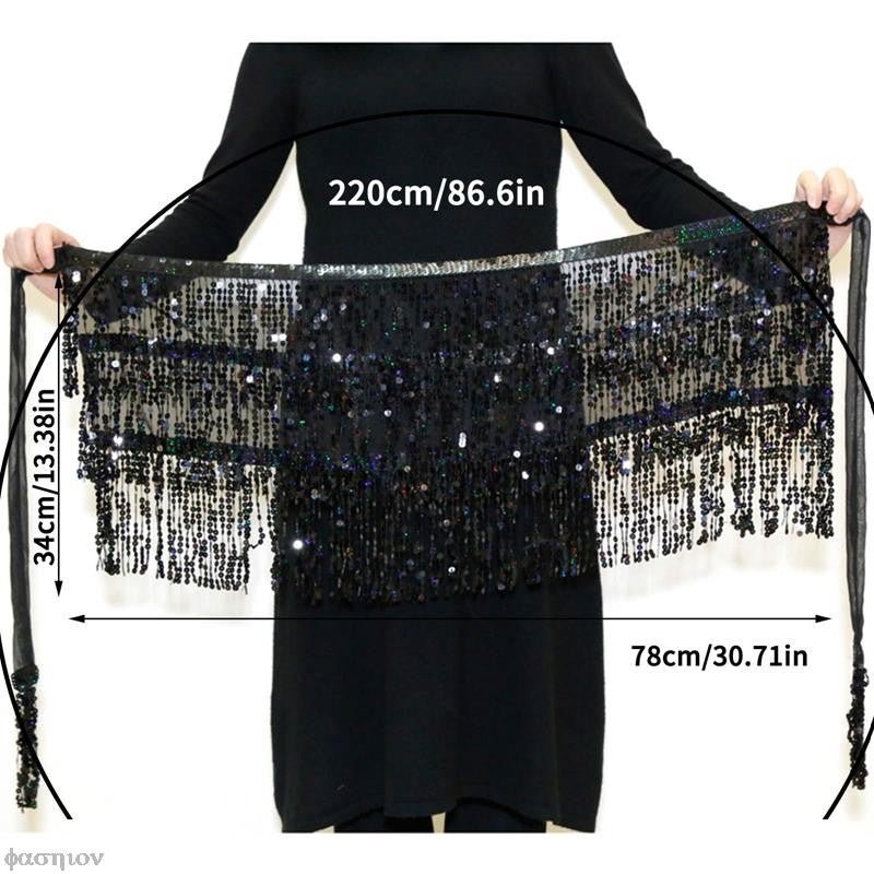 Sexy Women Belly Dance Hip Tutu Skirt Scarf Wrap Belt Glitter Sequins Tassel Hipscarf Skirt Sundress Costume Fringe Skirt Outfit