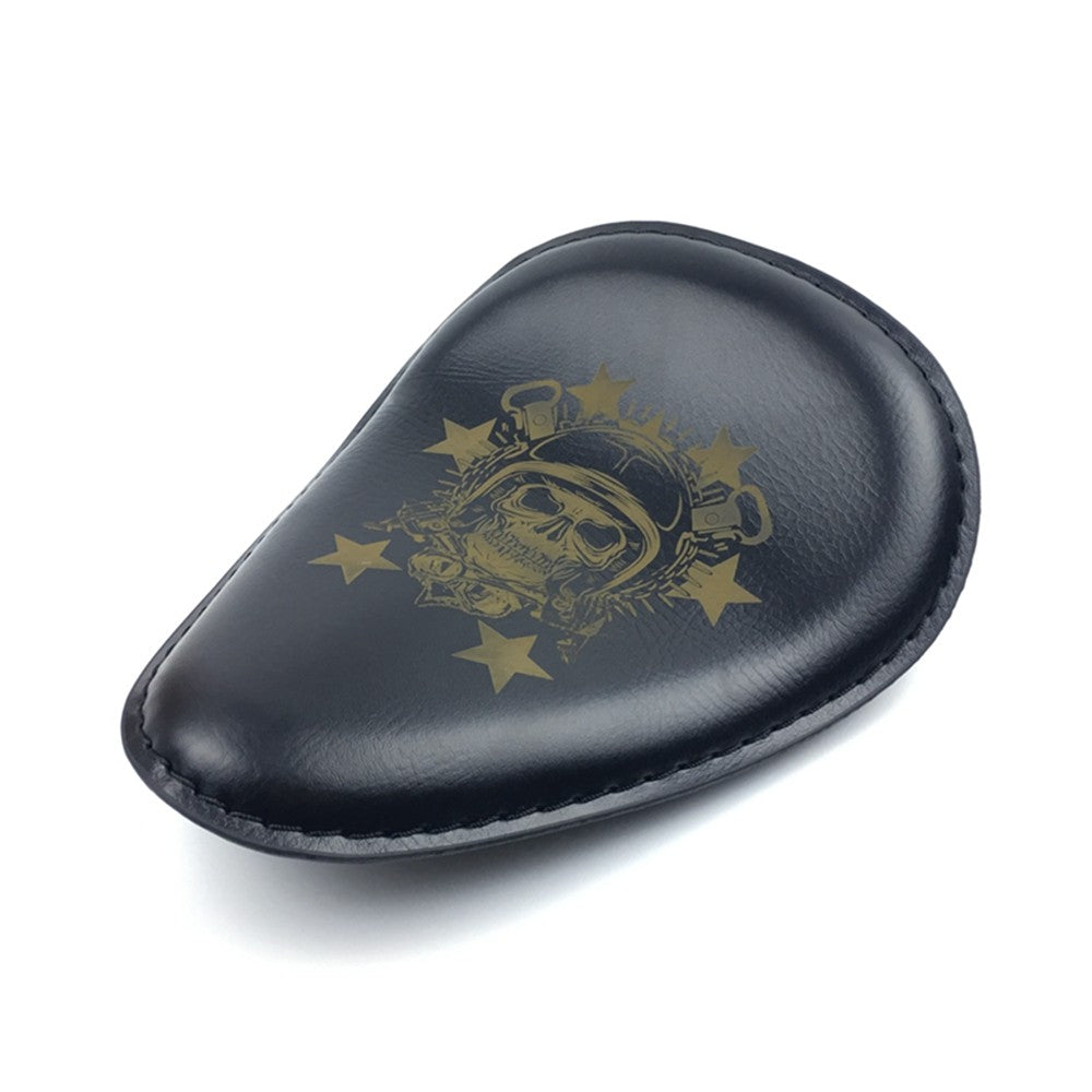 Assento Individual de Couro Retrô Marrom/Preto Caveira para Motocicleta + Suporte de Mola de 3" para Harley Custom Chopper Bobber Assento de Selim de Couro