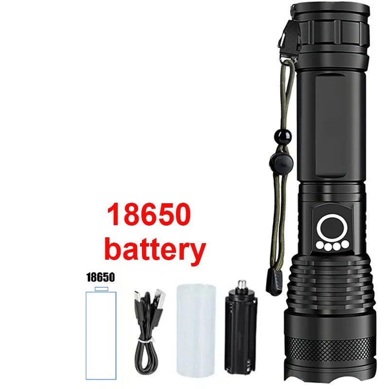 High Power Rechargeable LED Tactical Flashlight Aluminum Alloy Super Bright Telescopic Zoom Torch Lamp Outdoor Camping Fishing