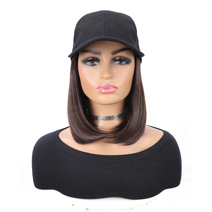 Boné de Beisebol com Extensões de Cabelo Sintético, Resistente ao Calor, 25 cm, Peruca Curta Lisa Ajustável Estilo Bob em Boné para Uso Diário Feminino