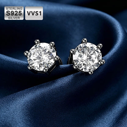 S925 Sterling Silver Four/Six Jaw Moissanite Earrings VVS1 White&Black Moissanite GRA Certified Male And Female Earrings Gift