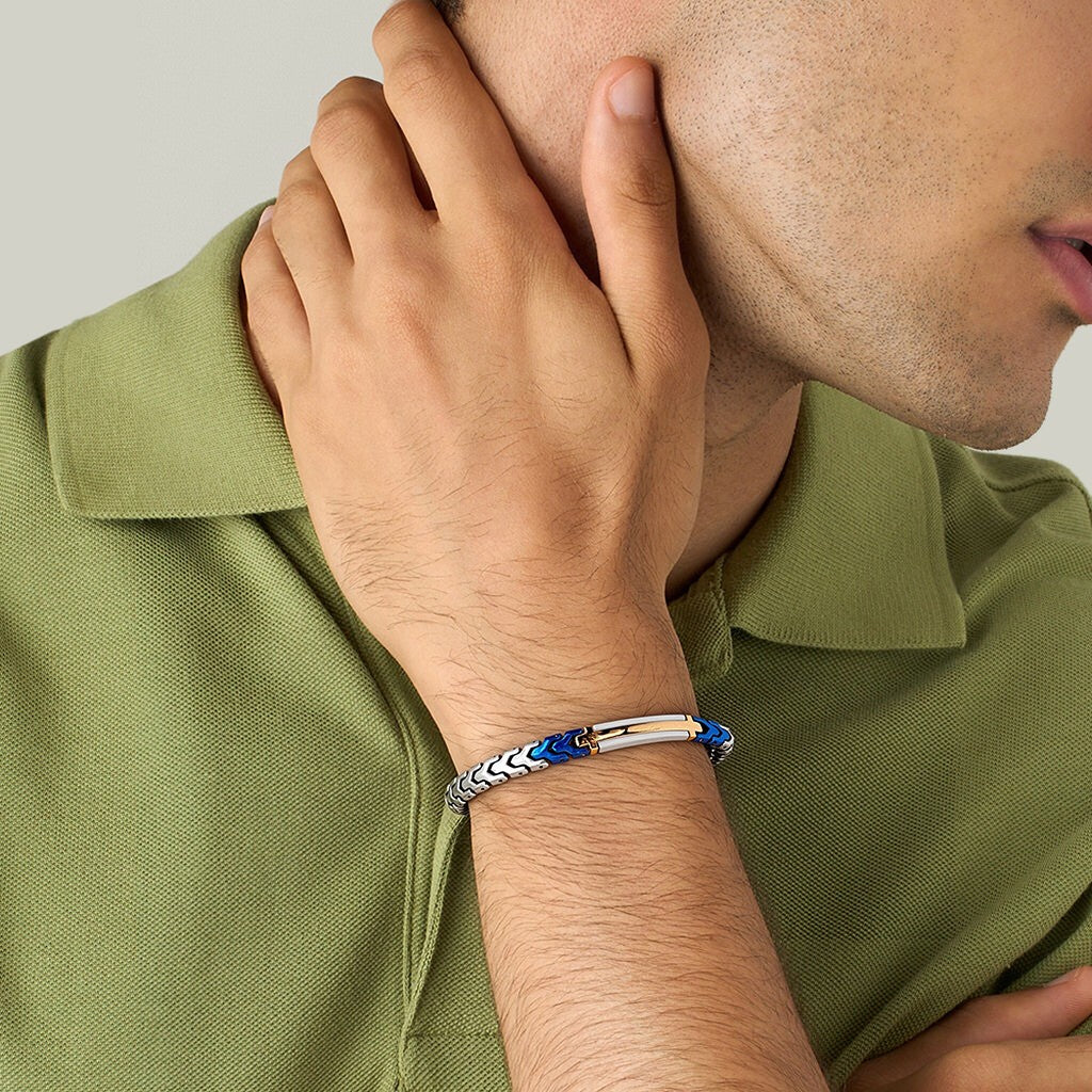 Runda, pulseira masculina de aço inoxidável, elos, com cartão de pulso, acessório ajustável, tamanho 22 cm