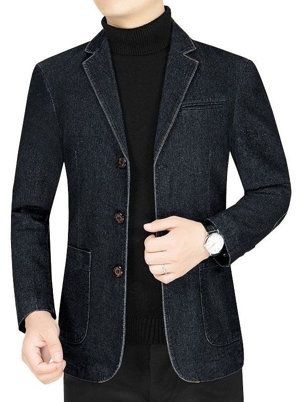 New 2025 Men's Spring Autumn Denim Suit Jacket Suit Collar Jeans Jacket High-end Coat Trend Single West Men Casual  Men Clothing