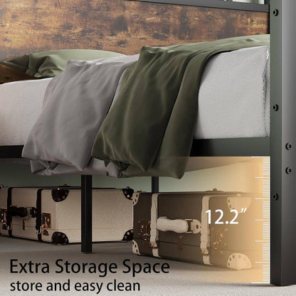 Estrutura de Cama Queen Size, Cabeceira Industrial de 130 cm de Altura, Estrutura de Cama Plataforma Queen com Suporte de Sarrafos de Aço Forte, Ruído F
