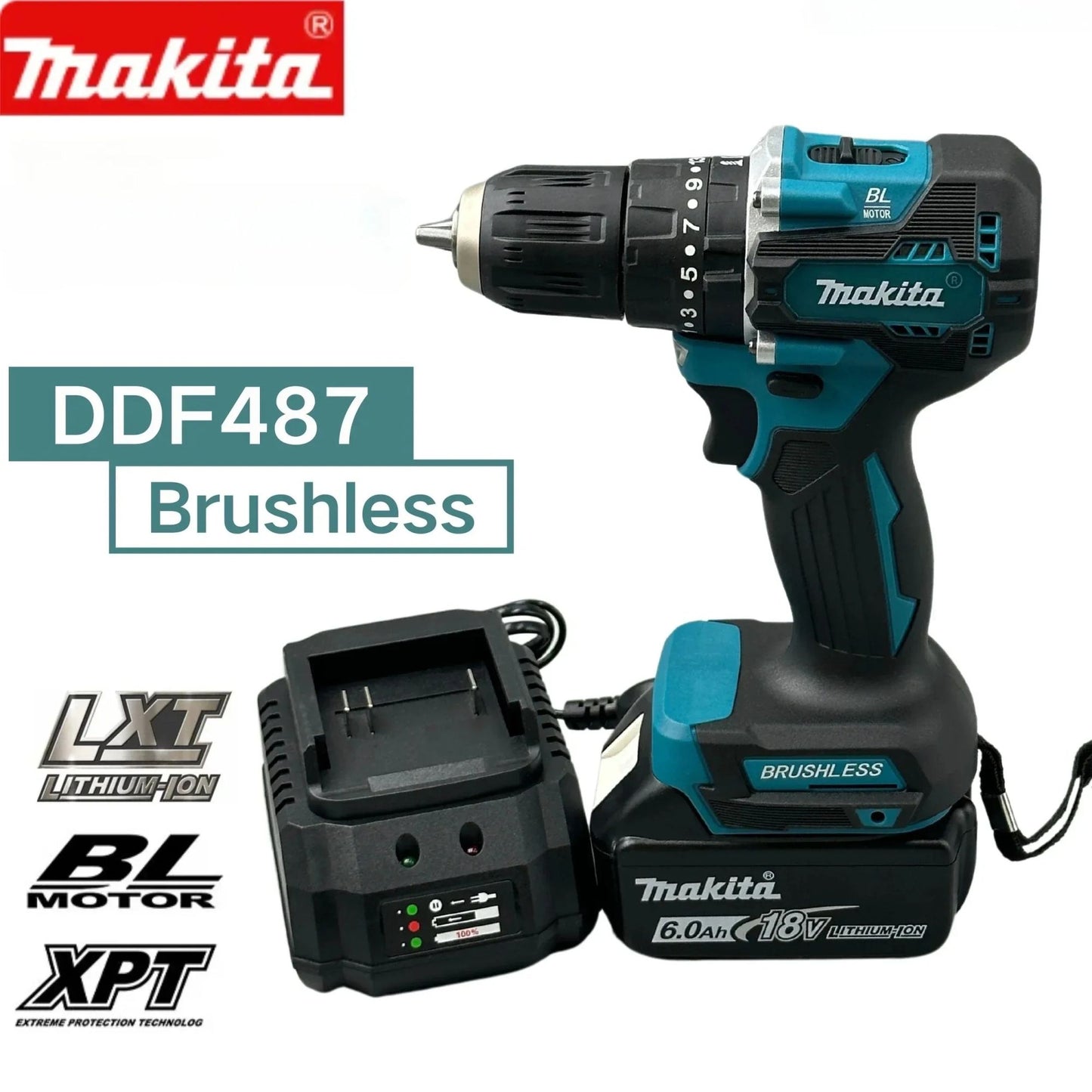 Makita DDF487 Parafusadeira/Furadeira Elétrica Brushless 18V Furadeira de Impacto para Equipe de Decoração Ferramentas Elétricas para Bateria Makita 18V