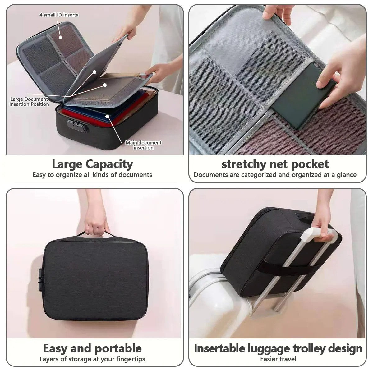 Pasta Organizadora de Documentos de 3 Camadas Maleta Suporte para Pasta Masculino Feminino Bolsa Carteira Passaporte Cofre Doméstico Estojo Funcional para Armazenamento de Arquivos