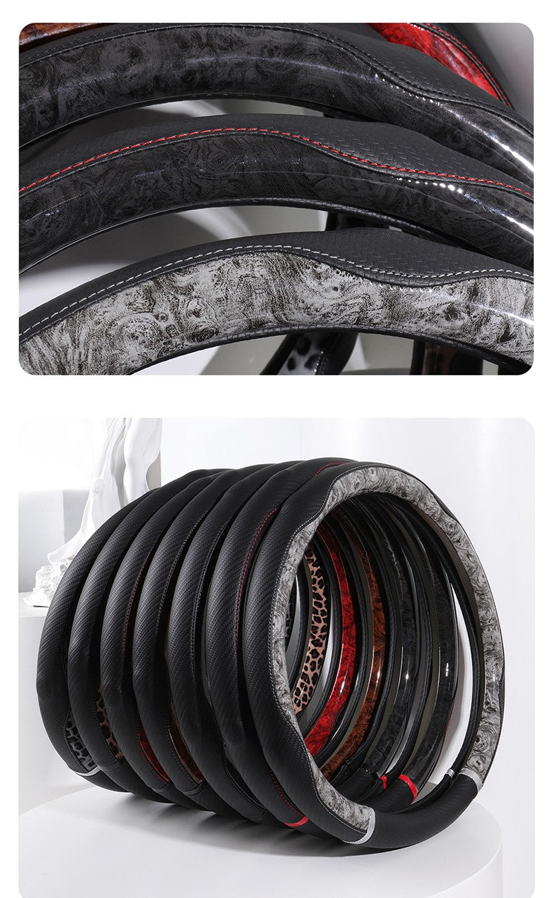 Capa de Volante de Couro Antiderrapante para Carro Capa Protetora Universal com Estampa de Leopardo Estilo Moda 38cm Formato O D