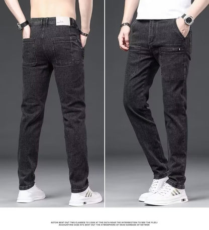 Men's Slim Fit Straight Leg Denim Jeans Flame Retardant Stretch Autumn Thin Faionable Long Pants Casual Wear Youth Sle
