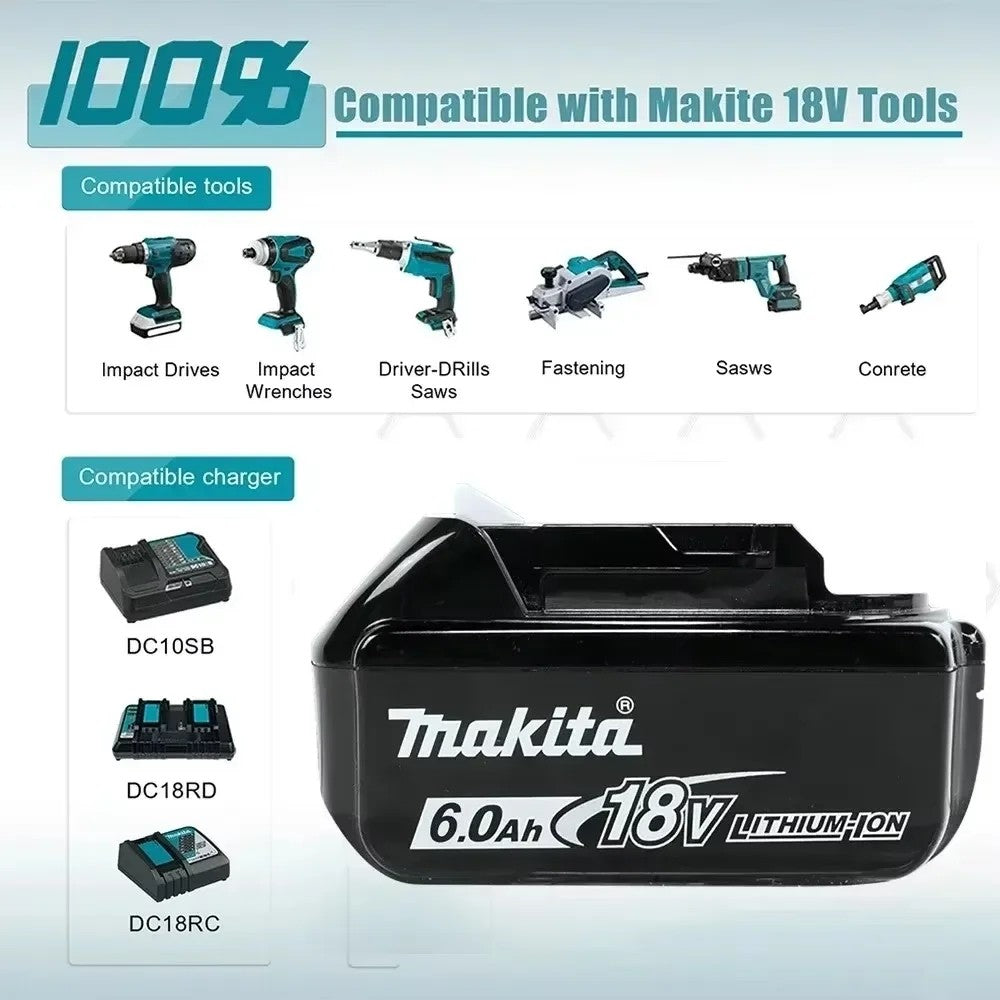 Bateria recarregável 100% original Makita 18V 5.0Ah 6.0Ah 9.0Ah, para ferramentas elétricas Makita Bateria+carregador+furadeira elétrica