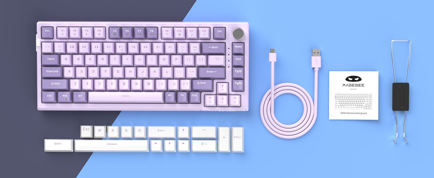 Teclado Mecânico Gamer MageGee SKY81 75%, RGB Gasket Hot Swappable com Fio Personalizado, Amortecimento de Som Cremoso com Botão