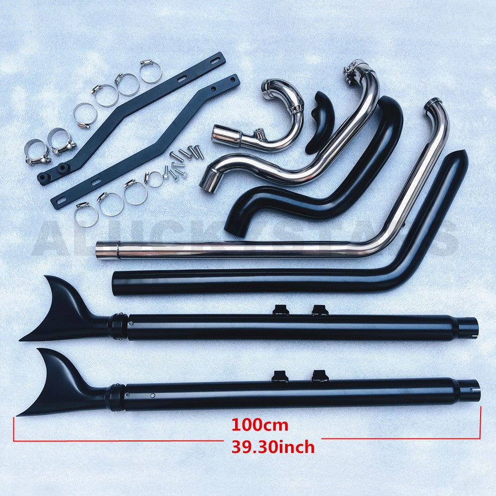 Black Chrome Dual Exhaust System Muffler For Harley Softail Heritage Classic Fat Boy Deluxe Slim Cross Bones 1997-2017