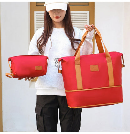 2Pc Multifunctional Travel Duffel Women Weekend Tote Bag Expandable Luggage Handbag Trip Carry On Pack Sports Gym Crossbody Bags
