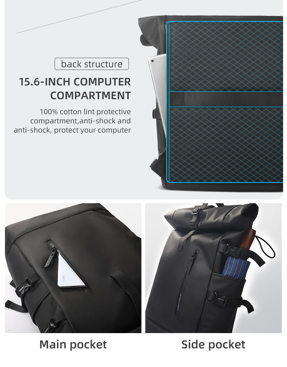 Mochila de Viagem Expansível HK Masculina Grande Capacidade À Prova D'Água Bolsa para Laptop de 15,6" Mochila de Caminhada Ciclismo com Porta USB