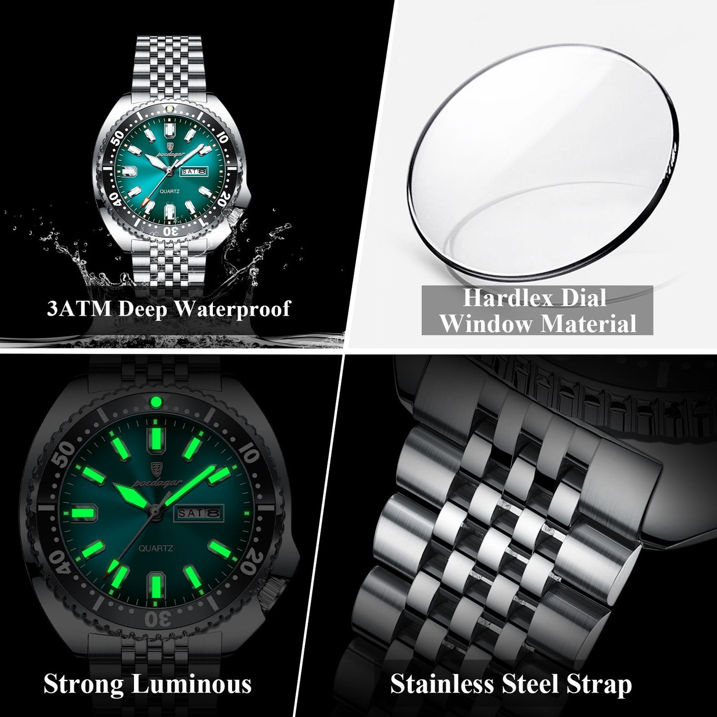 POEDAGAR Business Men Watch Date Week Waterproof Luminous Luxury Man Wristwatch Sports Stainless Steel Men's Quartz Watches Male