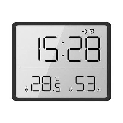 Slim Digital Wall Clock with LCD Alarm, Temperature & Humidity Display- Multi-Functional Kitchen Electronic Clock Adhesive Mount