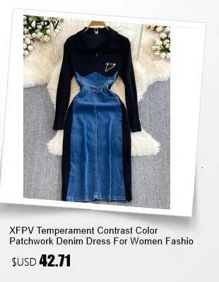 XFPV Women's Sweet high Waist Wrap Belt Round Neck patchwork Denim Shirt  Chic Top Y2k Korean Fashion Spring Summer 2025 SM11327