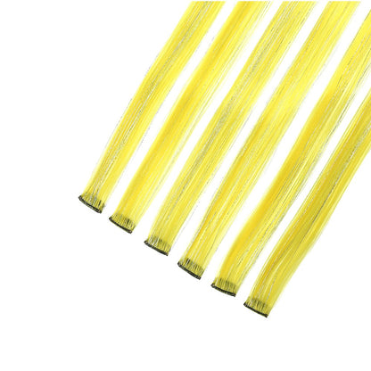 Extensões de Cabelo Sintéticas Rosa Choque com 6 Clipes, Mechas Metálicas, Extensões Coloridas de 55cm, Cabelo Arco-Íris 2 em 1