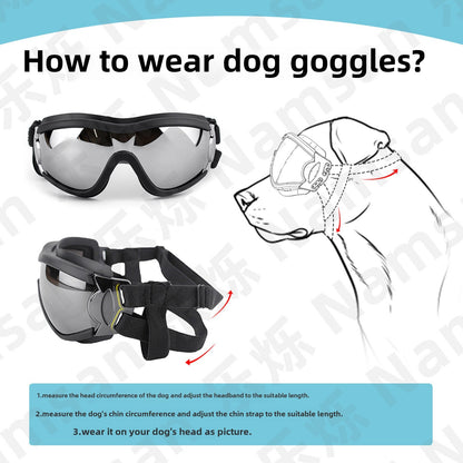 Óculos transparentes para cães de estimação à prova d'água, à prova de vento, protetor solar, resistente a raios UV para cães grandes
