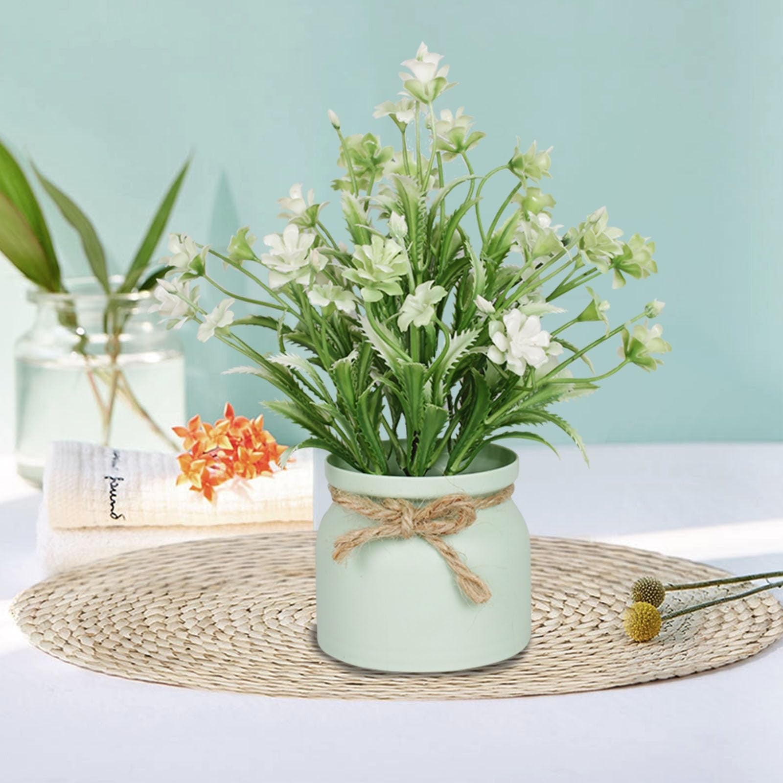 Artificial Pot Flowers Small Fake Plants with Pot Mini Potted Plants for Home Room Office Party TableTop  Decoration Fake Potted