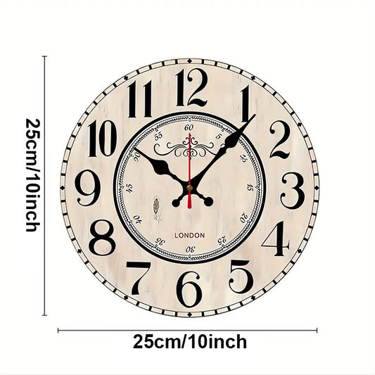 London Arabic Wooden Round Silent Hanging Wall Clock, Suitable For Living Room, Office, Study Room, Bedroom, Home Decoration