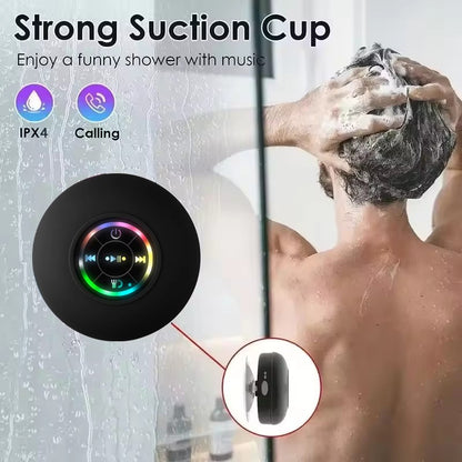 Alto-falante Bluetooth Sem Fio Impermeável para Banheiro com LED Colorido, Grande Ventosa, Mini Alto-falante Portátil para Exterior