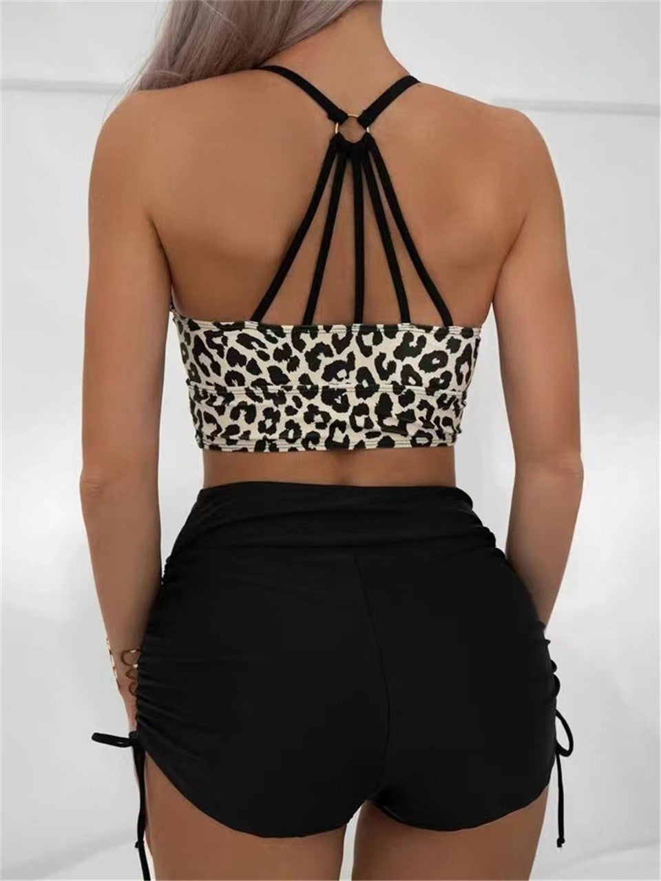 Leopard Swimwear Women High Waist Swimsuit 2025 Sexy Back Hollow Out Swimsuit Beach Wear Female Bathers Bathing Swimming Summer