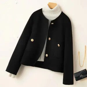 Spring Autumn 2025 New O-Neck Woolen Short Coat Women Female Korean Fashion Single-Breasted High-Quality Wool Jacket Female B733