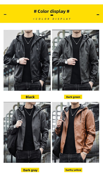 Men's Leather Jacket, Men's Hoodie, Slim-fit Korean Style Biker Casual Coat