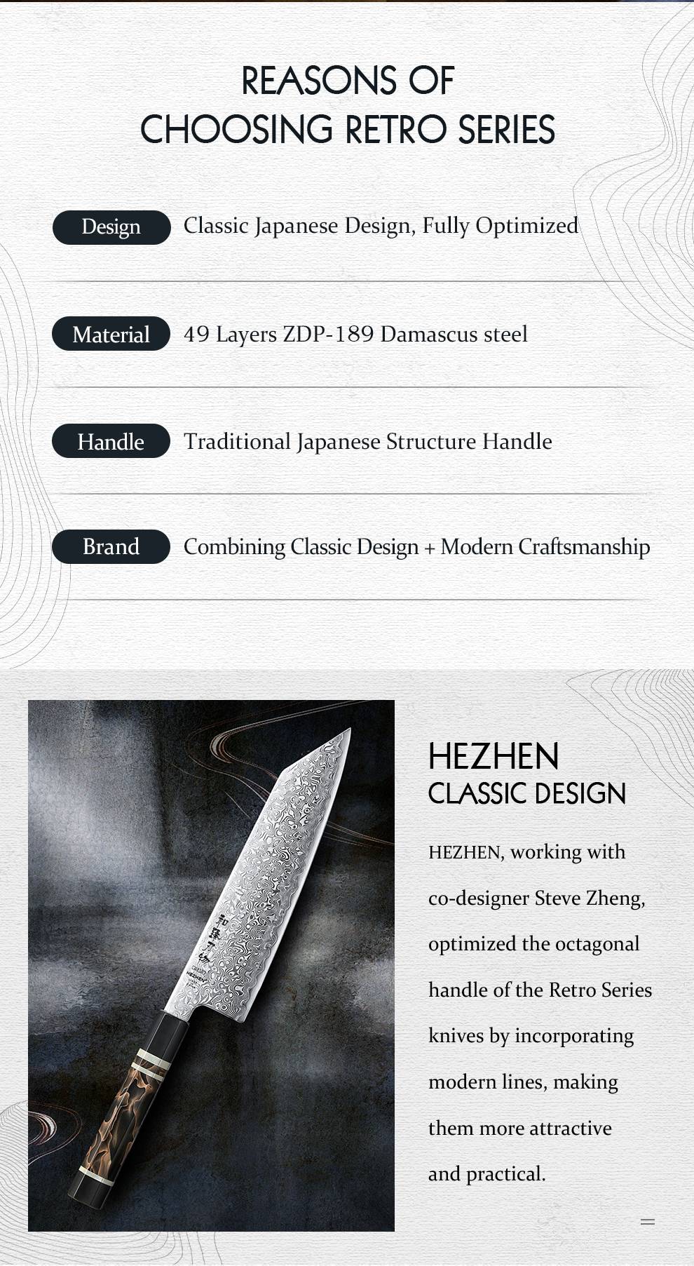 HEZHEN 8.3 Inch Bunka Knife 49 Layers ZDP-189 Damascus steel Powder Core Steel Kitchen Cook Wooden Gift Box kiritsuke Knife