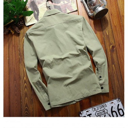 Spring Thin Shirt 2024 New Middle-aged Men's Retro Solid Color Hiking Fishing Top Simple Fashion Men's Long Sleeve Cargo Coat