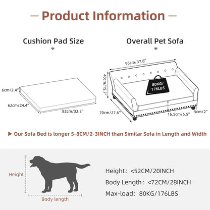 Cama Elevada para Cães, Sofá, Capa de Couro de Microfibra, Luxuosa, Cadeira Extragrande para Animais de Estimação, com Almofada Removível