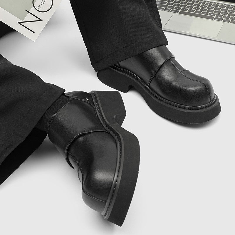 Velcro slip in formal shoes for men thick soled British style black metal decorative loafers casual patent leather shoes trendy