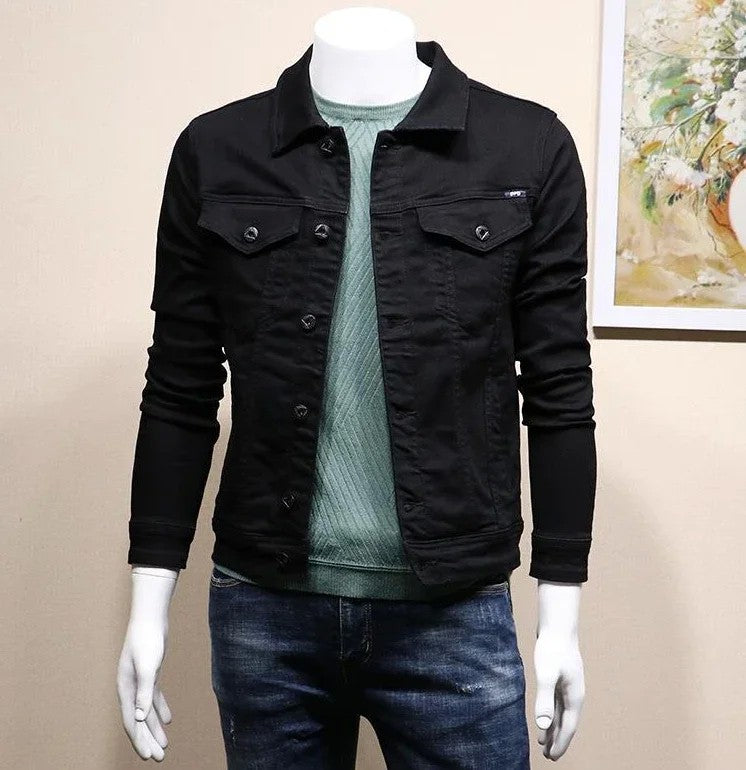 Male Jean Coats Button Autumn Men's Denim Jacket Slim Fit Black Cheap Price Stylish Winter 2024 High Quality Original Outerwear